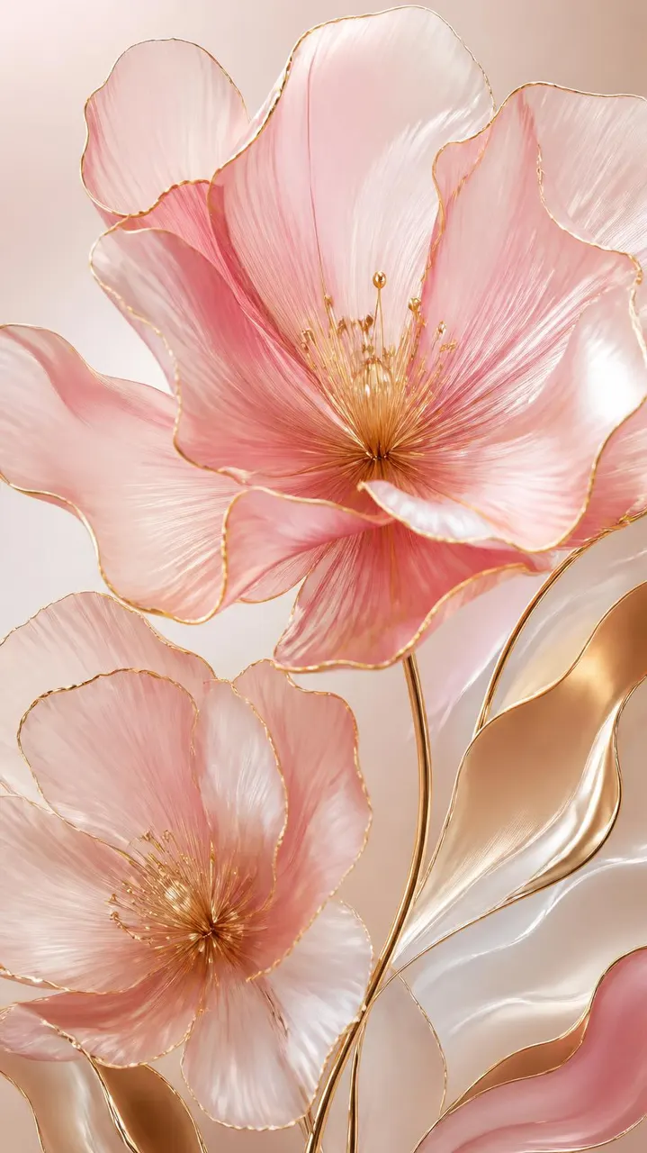 Flores abstratas modernas em rosa suave e dourado