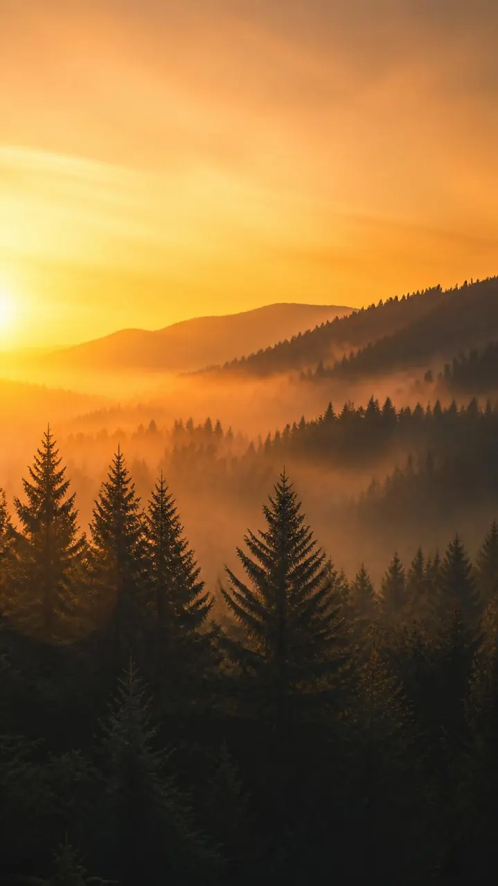 Floresta ao amanhecer com névoa cinematográfica — variação 4