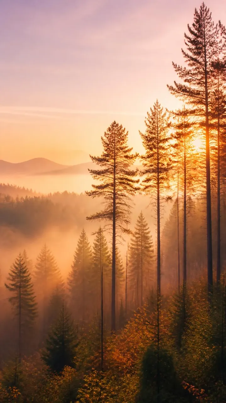 Floresta ao amanhecer com névoa cinematográfica — variação 5