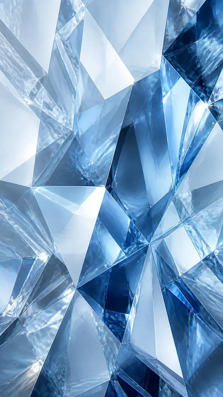 Cristais abstratos geométricos em azul gelo e prata