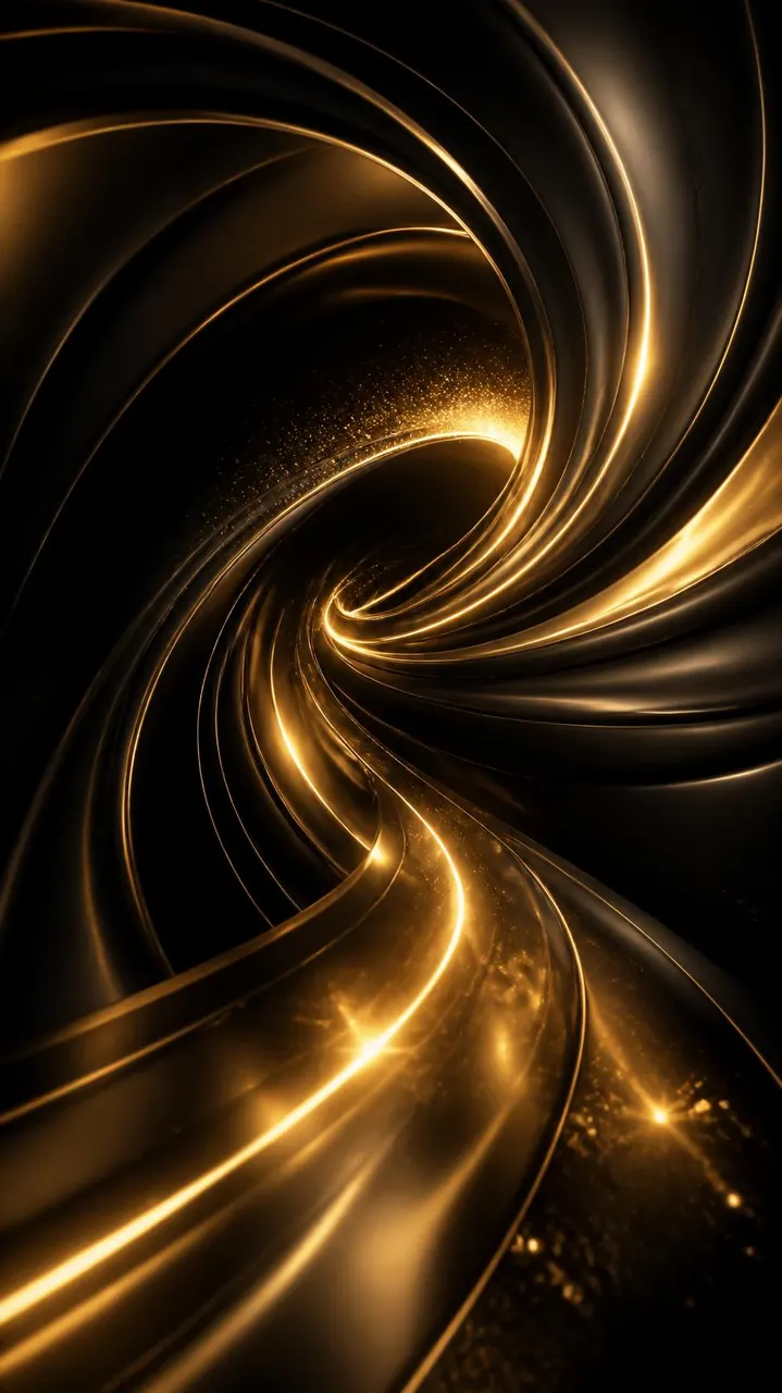 Fundo abstrato preto e dourado com linhas fluidas — variação 1