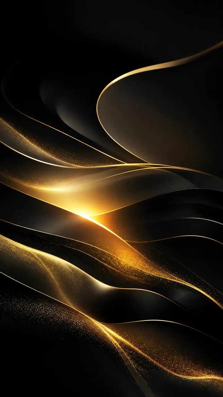 Fundo abstrato preto e dourado com linhas fluidas — variação 2